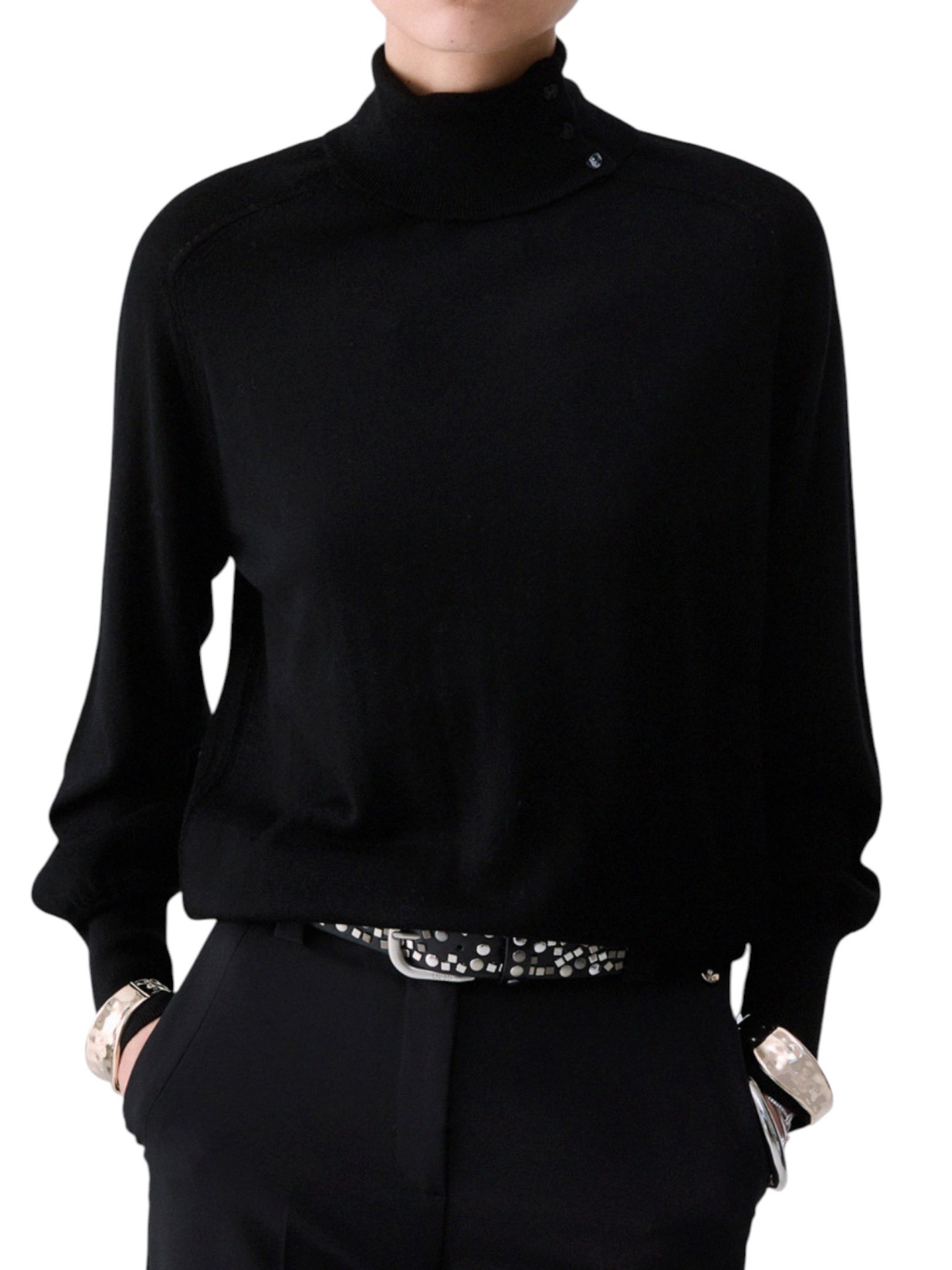 LIU JO - MAGLIA NERA COLLO ALTO BRACCIALE