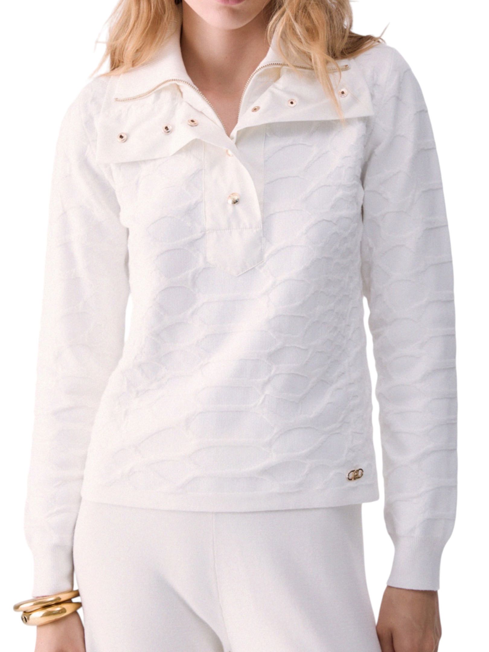 LIU JO - MAGLIONE BIANCO COLLO ALTO BOTTONI
