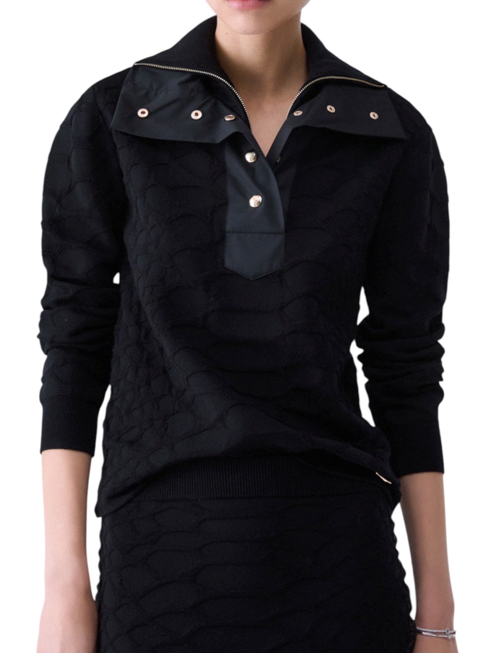 LIU JO - MAGLIONE NERO COLLO ALTO BOTTONI