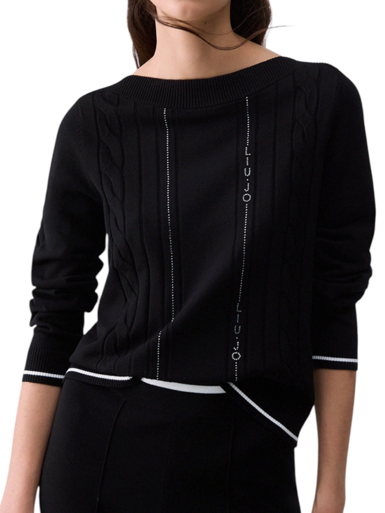 LIU JO - MAGLIONE NERO STRASS VERTICALI