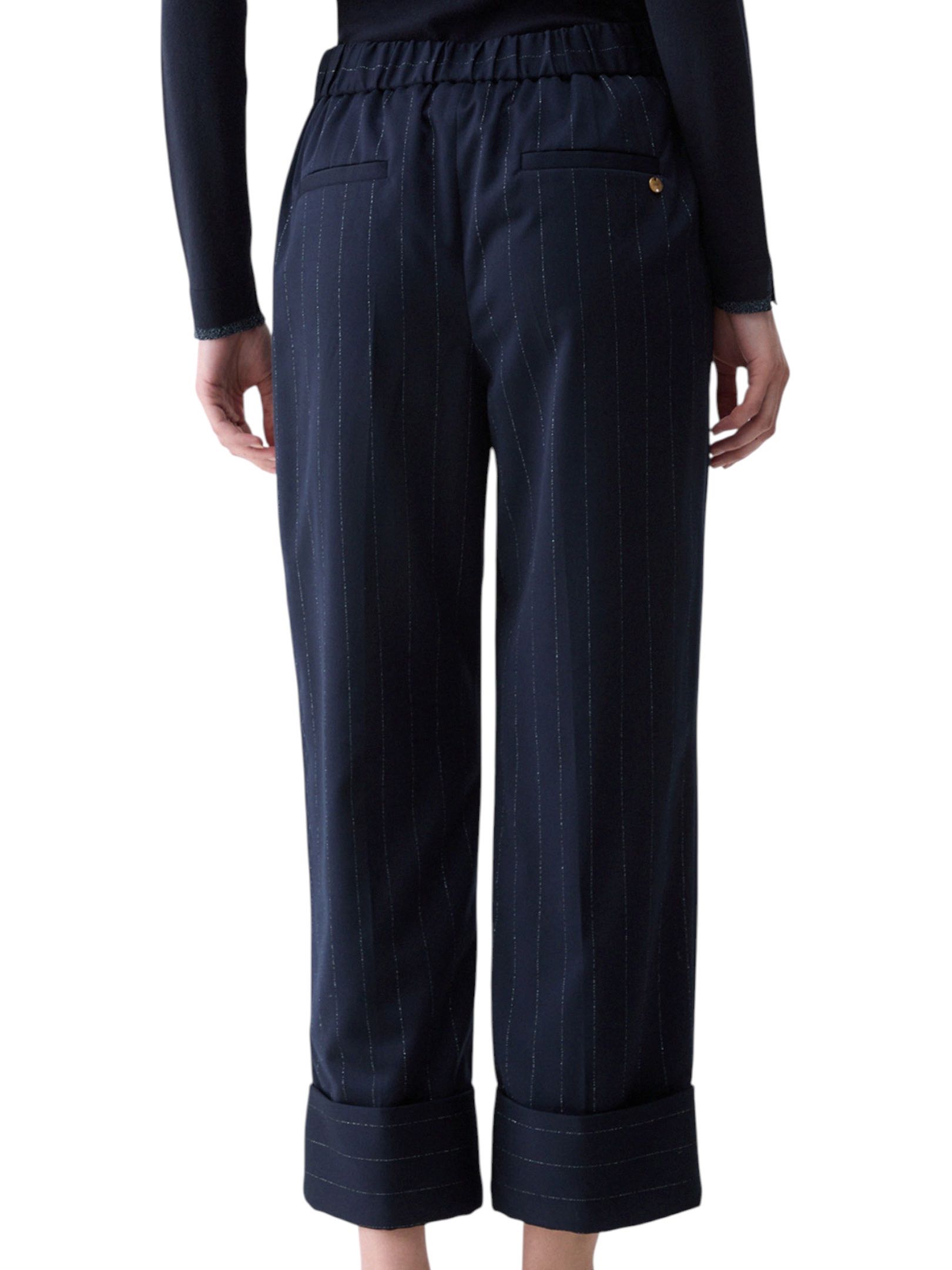 LIU JO - PANTALONE BLU GESSATO LUREX RISVOLTO - immagine 2