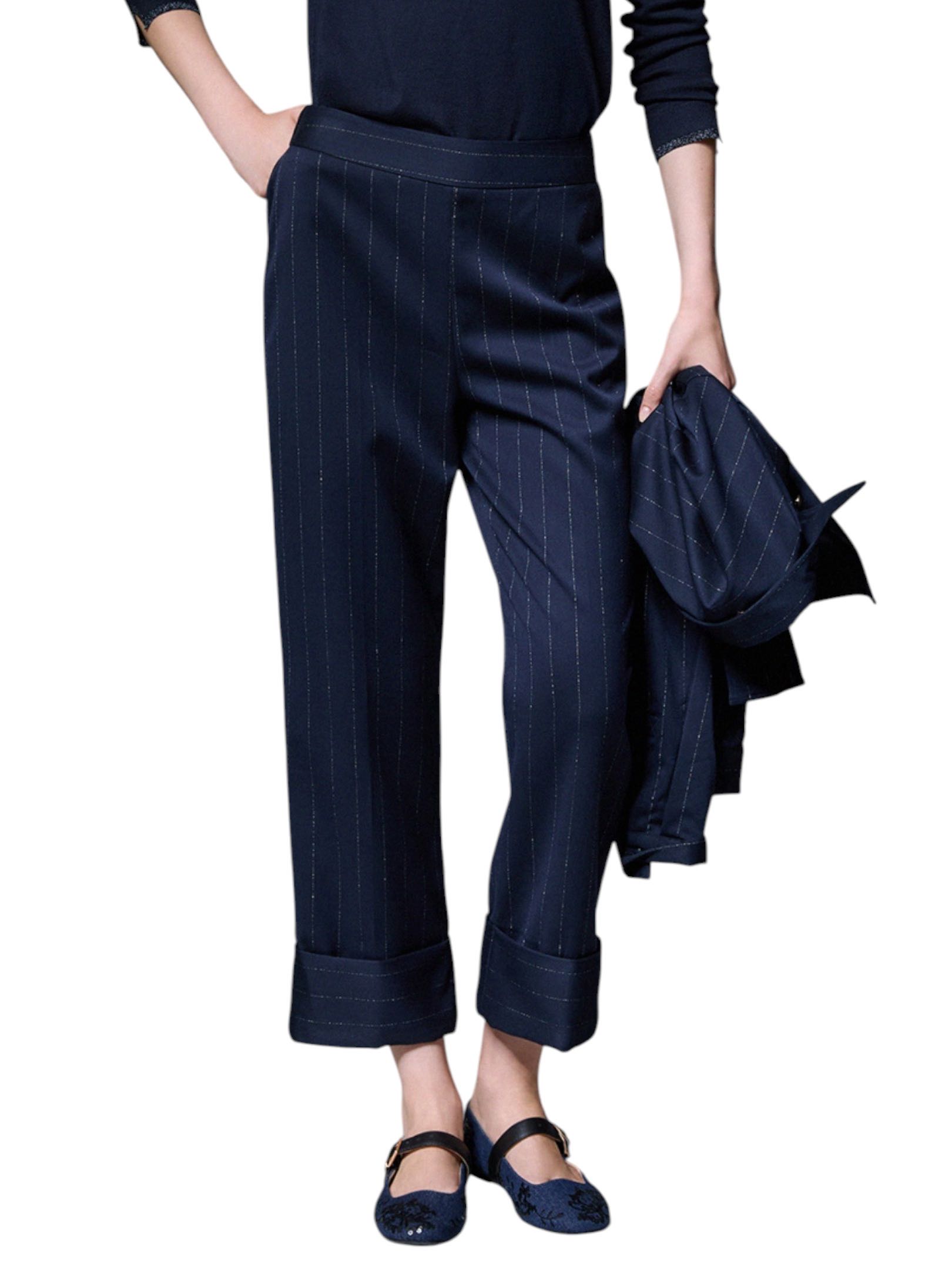 LIU JO - PANTALONE BLU GESSATO LUREX RISVOLTO - immagine 3
