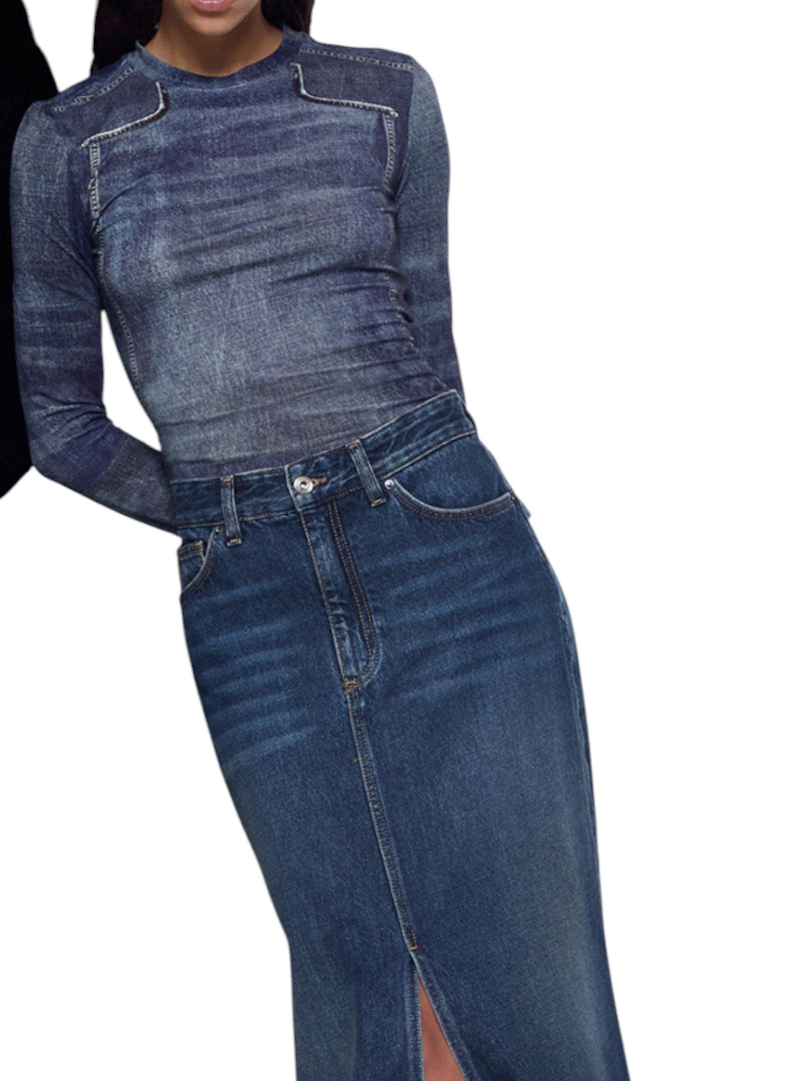 LIU JO - T-SHIRT STAMPA JEANS MANICA LUNGA