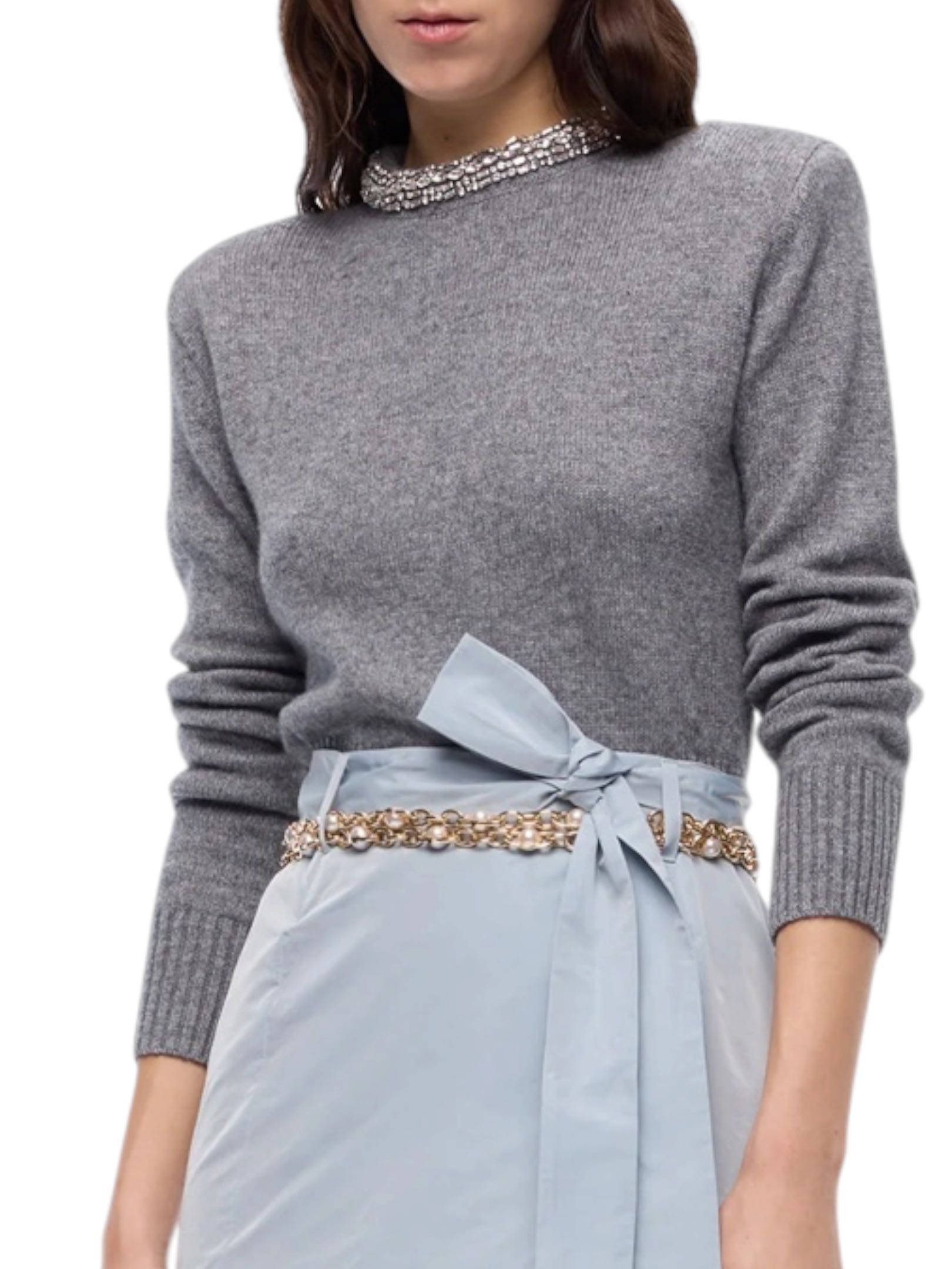 PINKO - MAGLIA LANA GRIGIA STRASS COLLO - immagine 2
