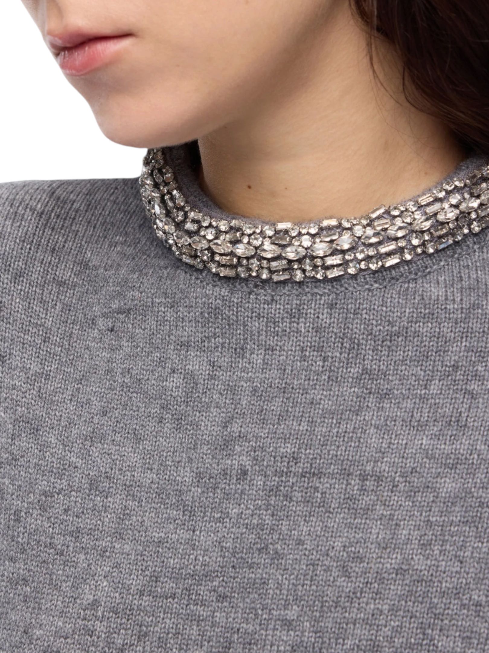PINKO - MAGLIA LANA GRIGIA STRASS COLLO - immagine 3