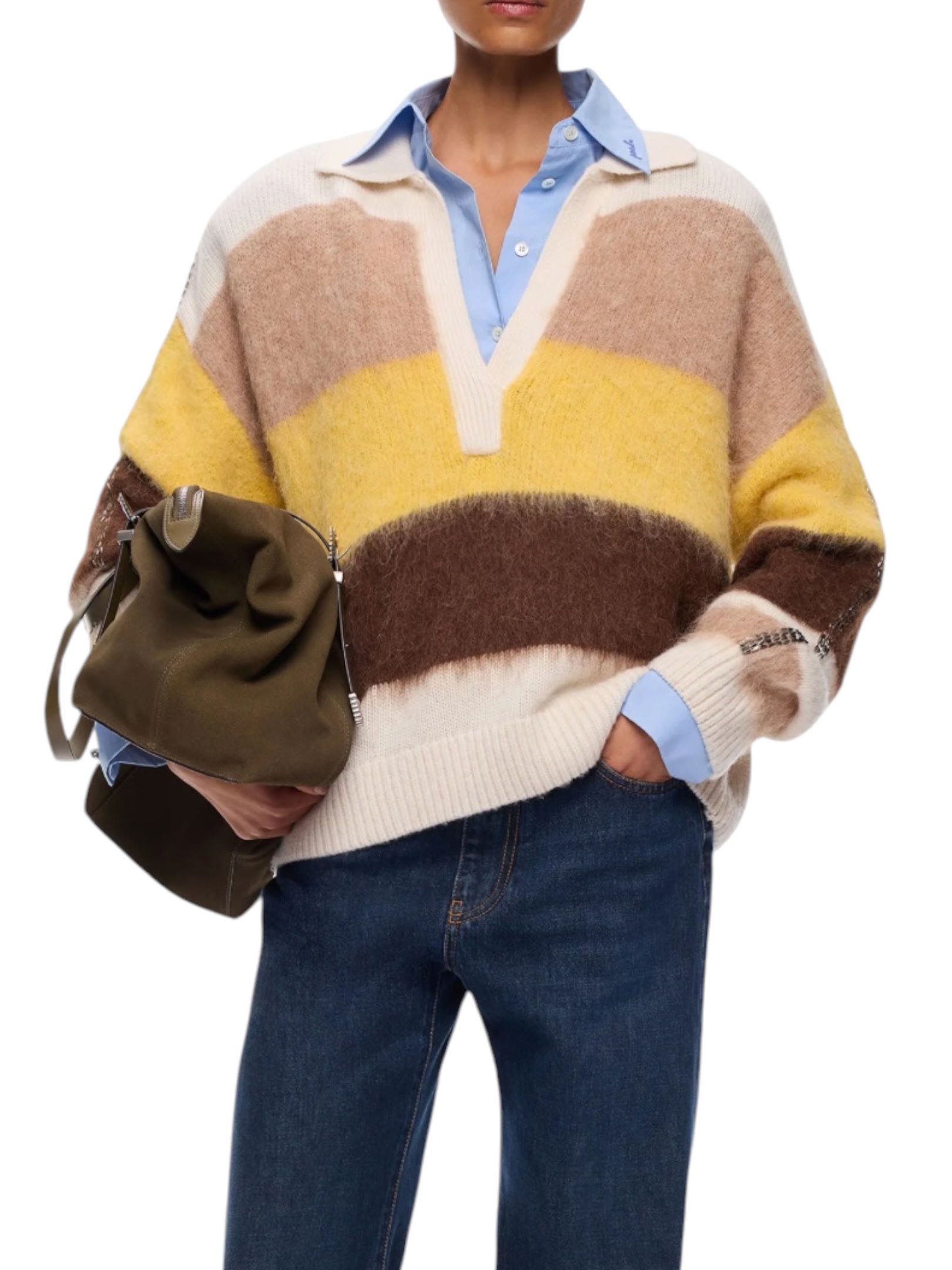 PINKO - MAGLIONE POLO PANNA/GIALLO/MARRONE