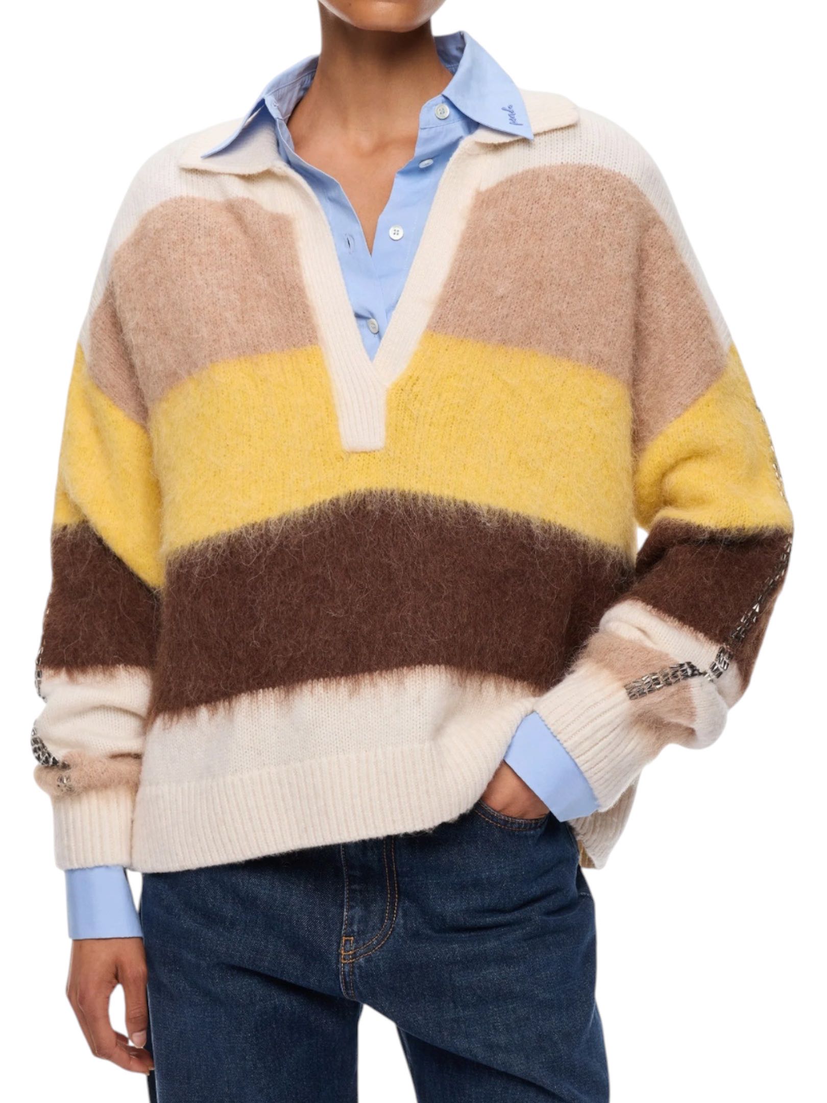 PINKO - MAGLIONE POLO PANNA/GIALLO/MARRONE - immagine 2