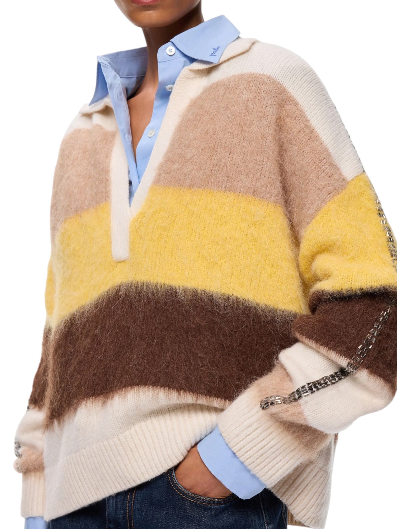 PINKO - MAGLIONE POLO PANNA/GIALLO/MARRONE - immagine 3
