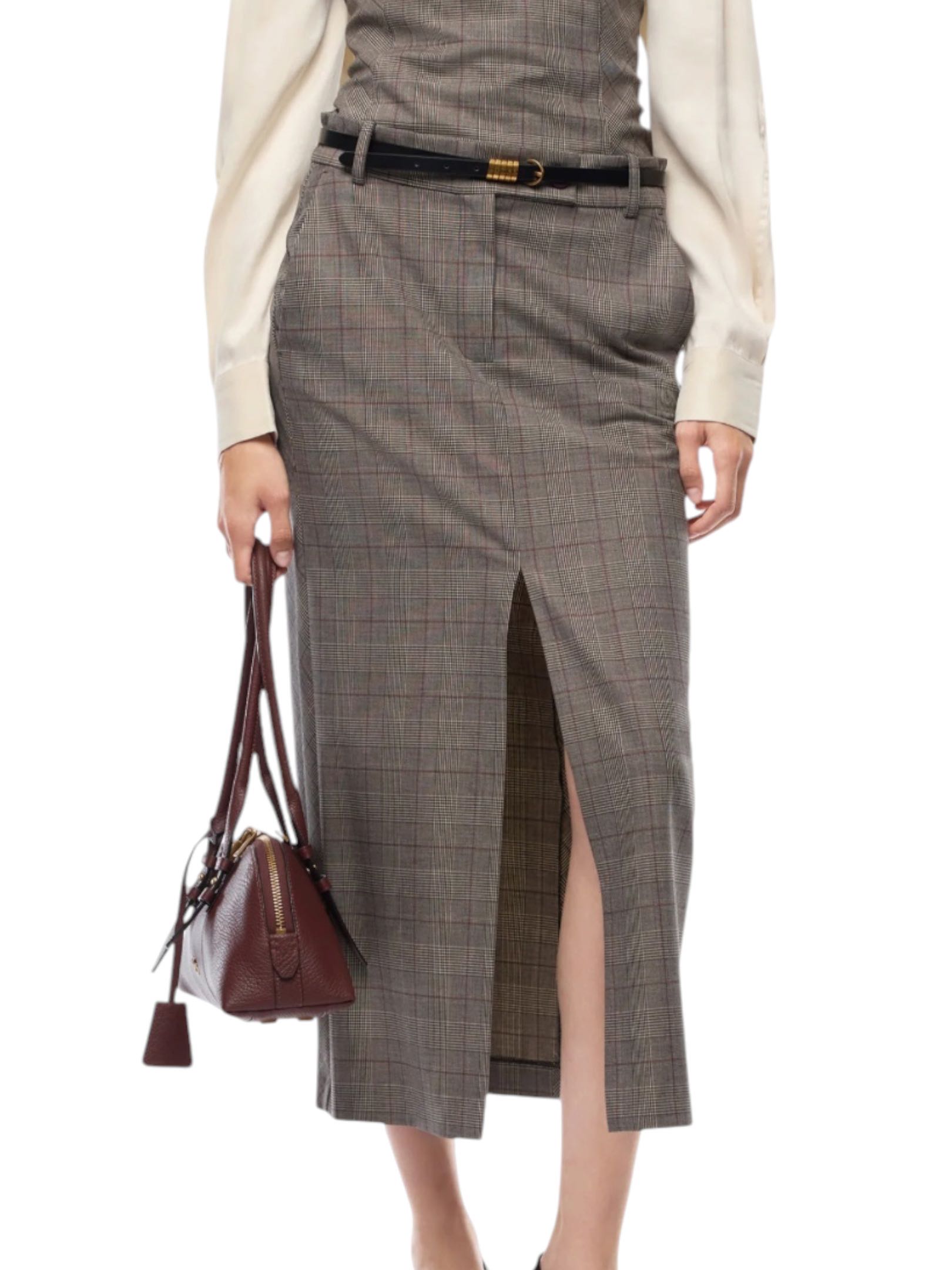 PINKO - LONGUETTE QUADRI MARRONE/BORDEAUX
