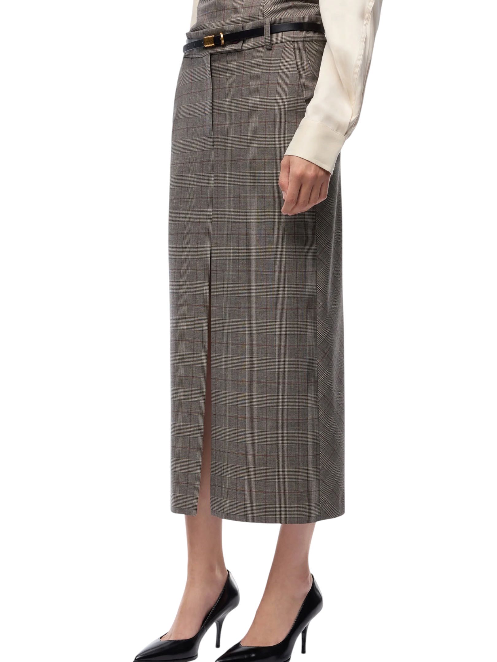 PINKO - LONGUETTE QUADRI MARRONE/BORDEAUX - immagine 2