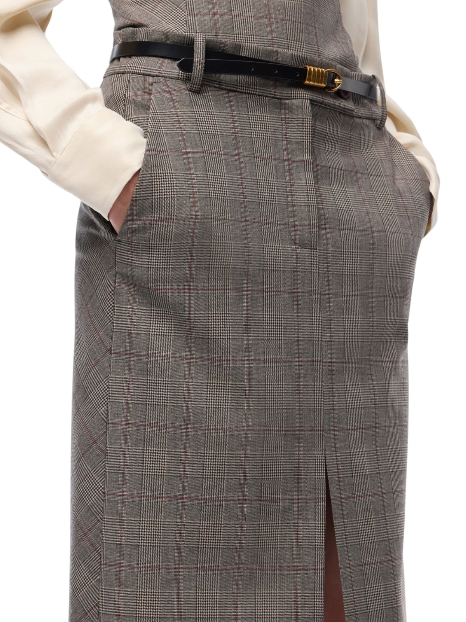 PINKO - LONGUETTE QUADRI MARRONE/BORDEAUX - immagine 3