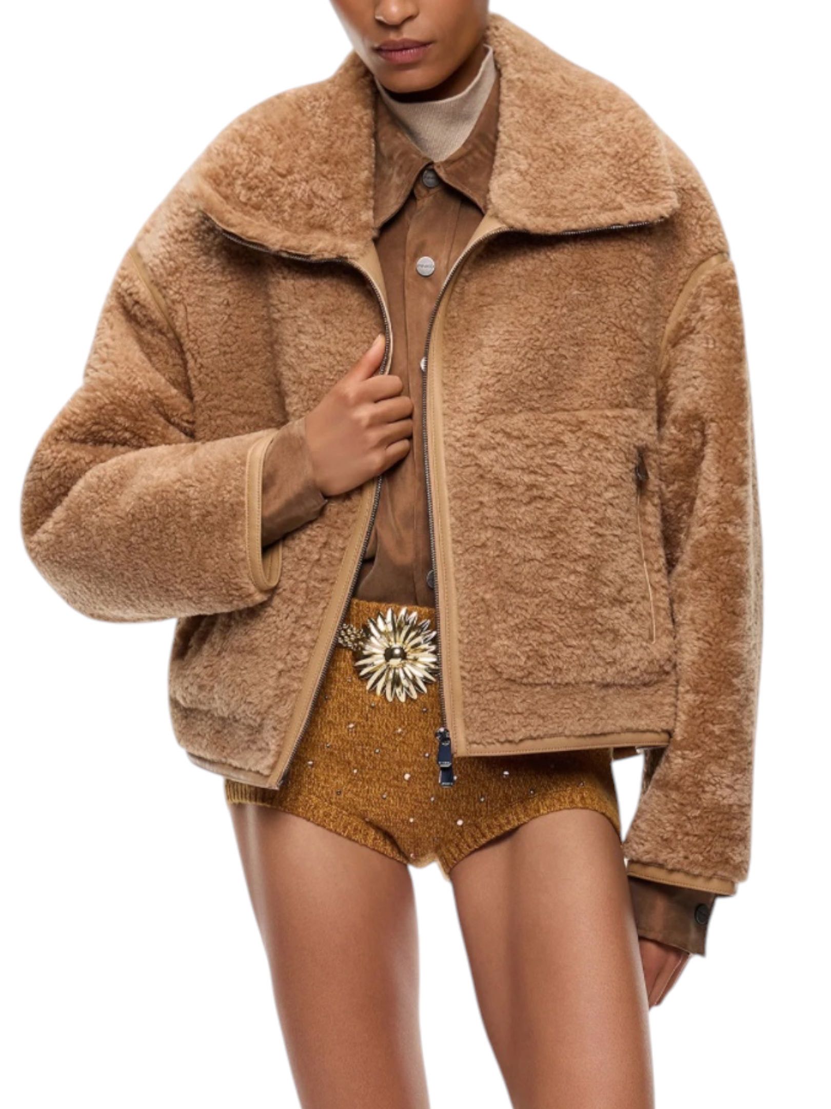 PINKO - GIUBBOTTO TABACCO SIMILPELLICCIA