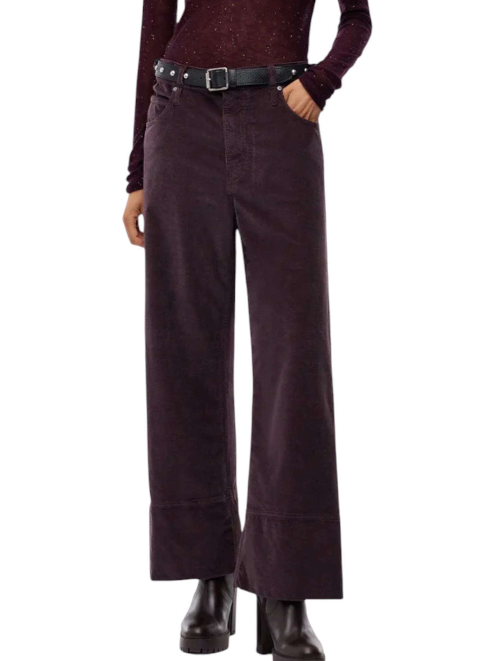 PINKO - PANTALONE BORDEAUX VELLUTO CROPPED