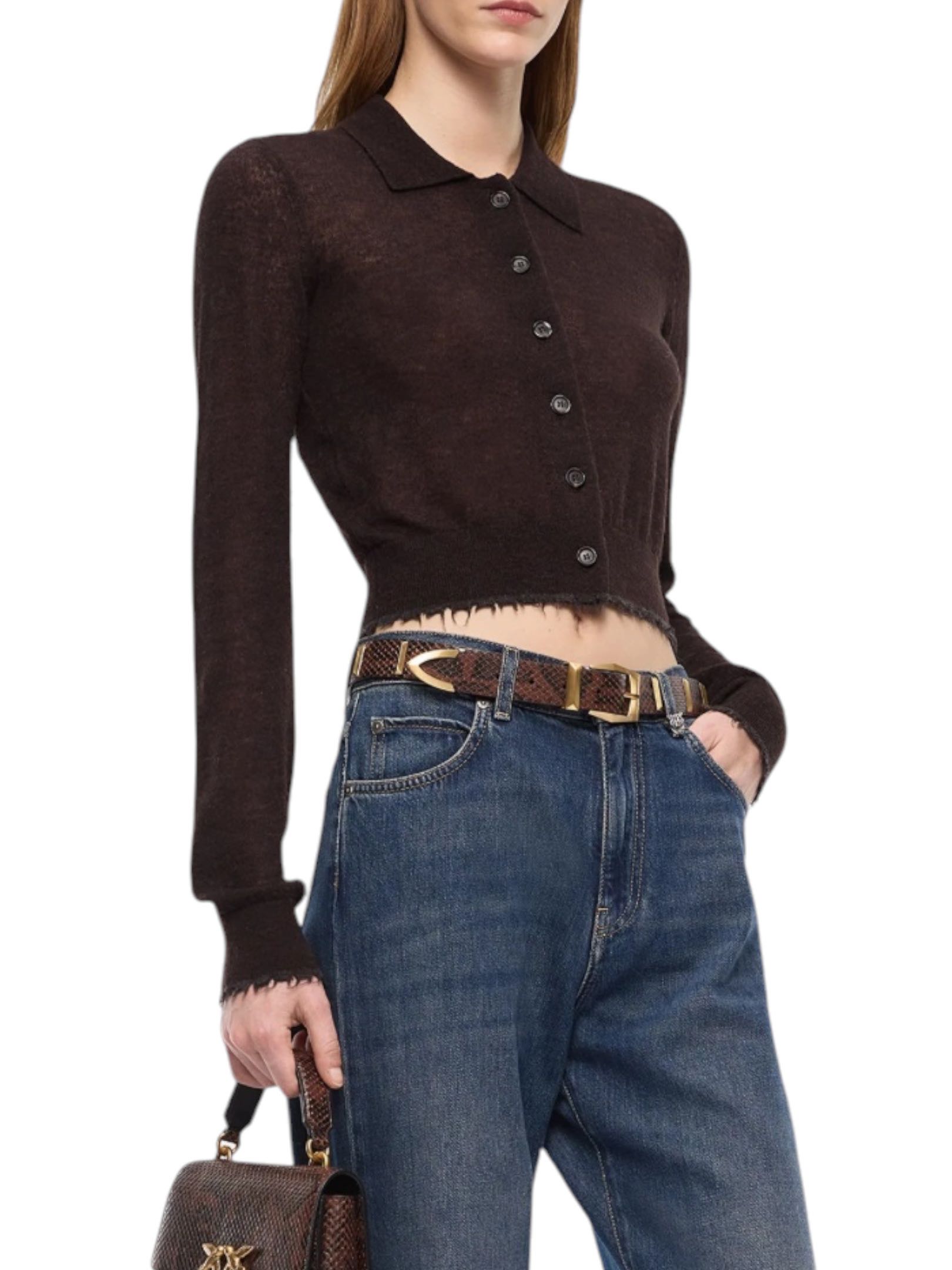 PINKO - CARDIGAN MARRONE MERINO