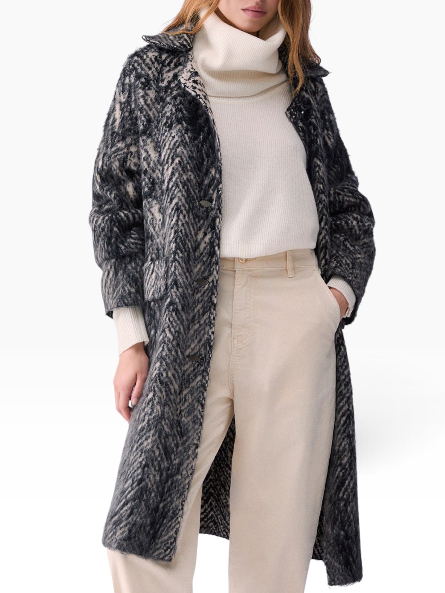 LIU JO - CAPPOTTO BIANCO/NERO LANA COTTA