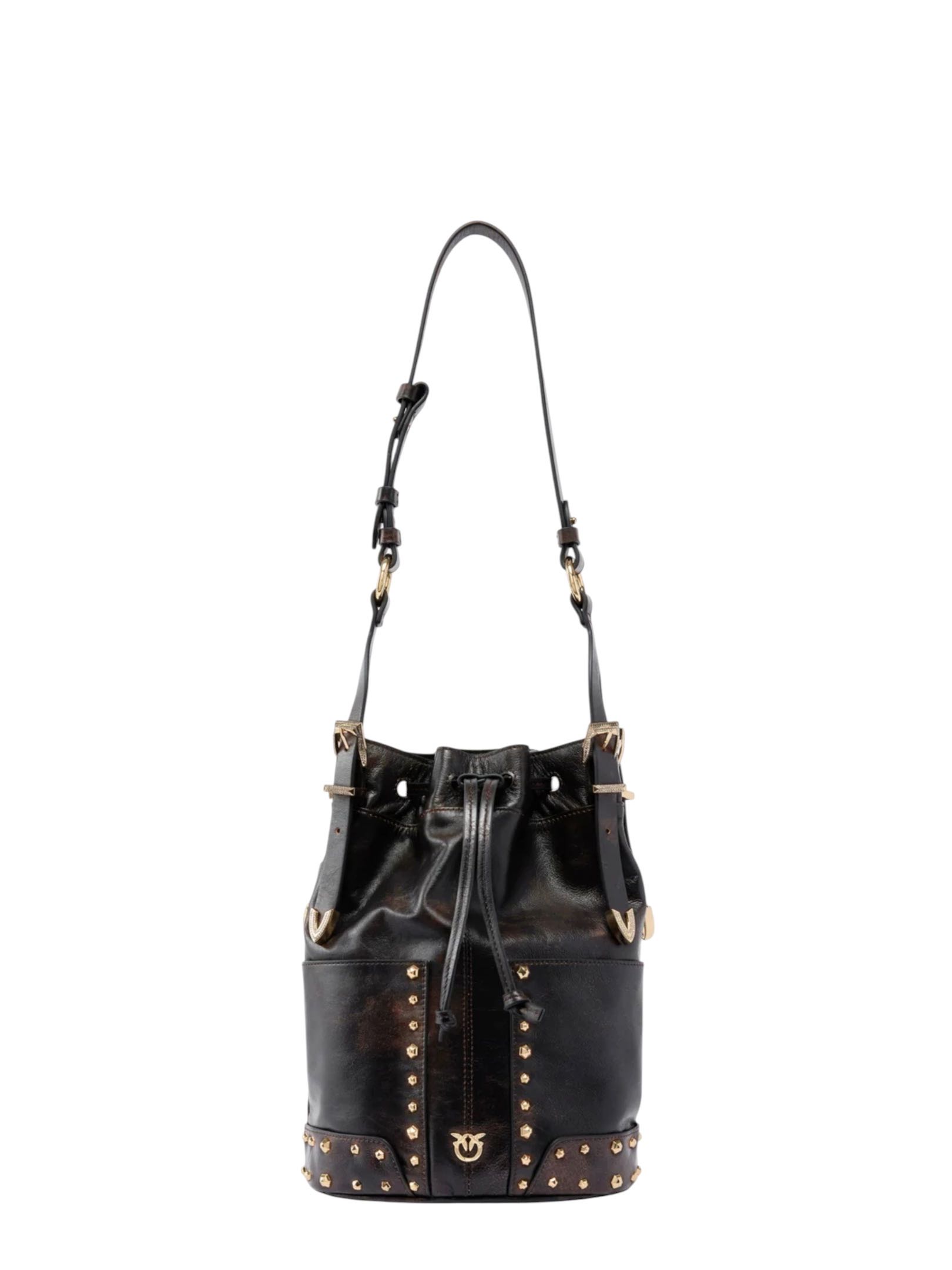 PINKO - BORSA SECCHIELLO MARRONE BORCHIE
