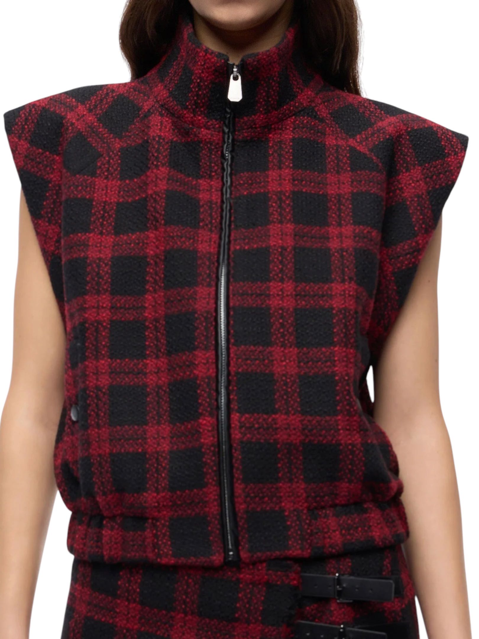PINKO - GILET ROSSO/NERO TWEED