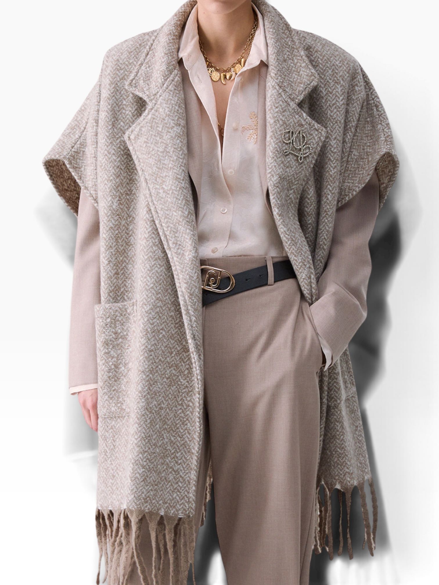 LIU JO - CAPPA BEIGE/BIANCA CHECK CON BOTTONI