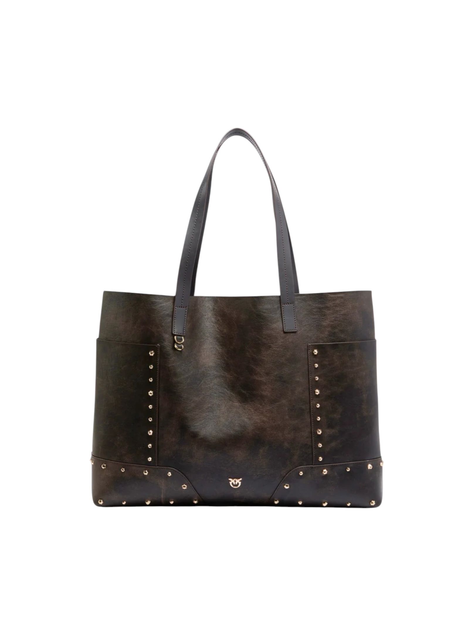 PINKO - BORSA SHOPPING VERDE/MARRONE PELLE