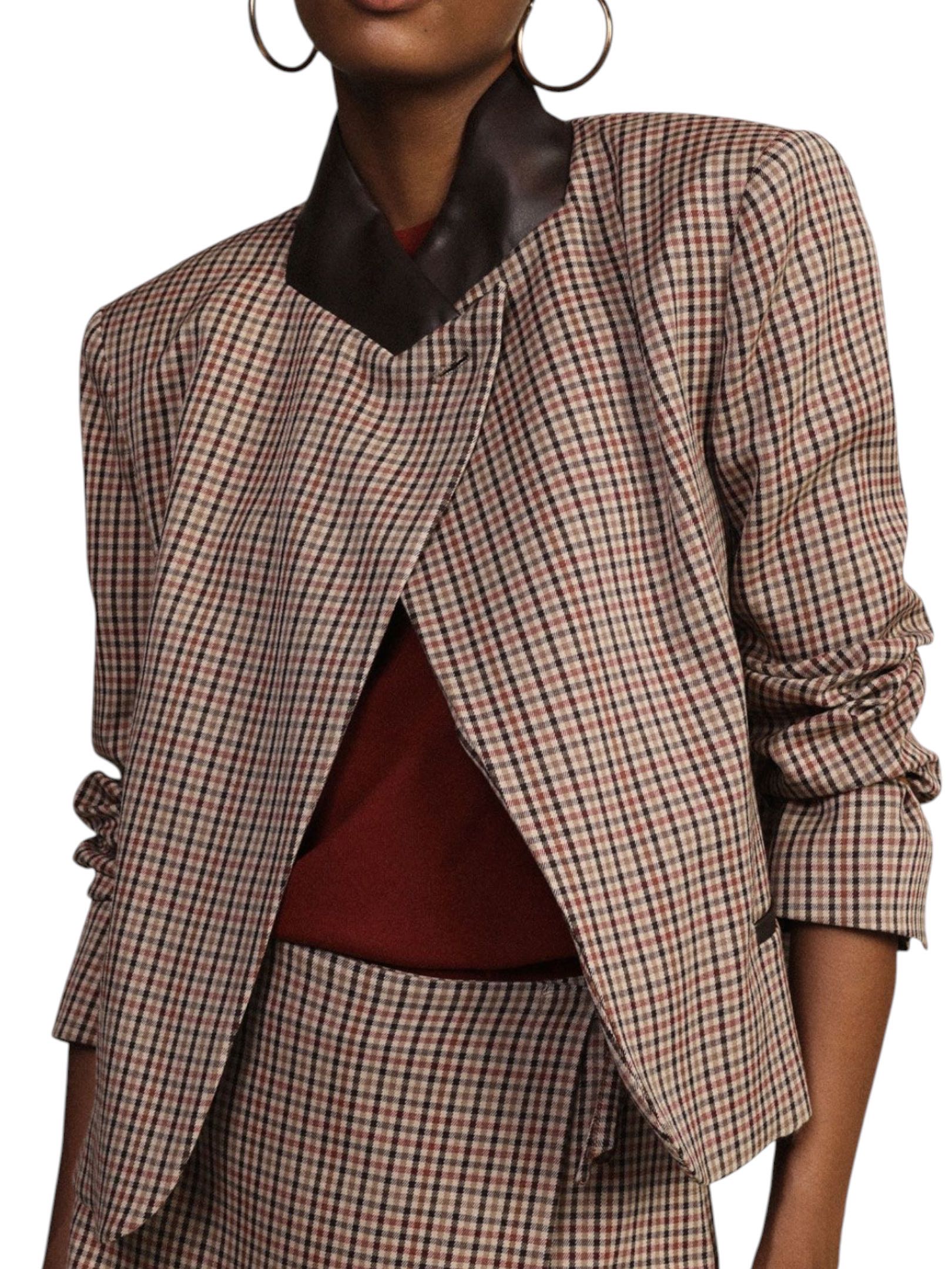 DIXIE - GIACCA CORTA QUADRI MARRONE/ROSSO