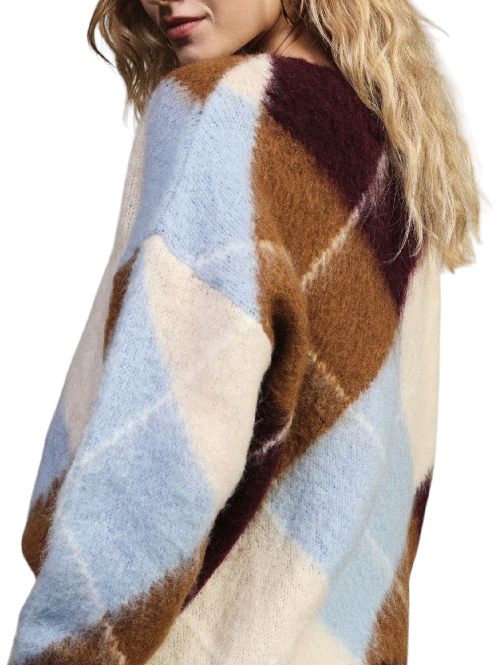 DIXIE - MAGLIA CELESTE/BORDEAUX /BEIGE QUADRI - immagine 2