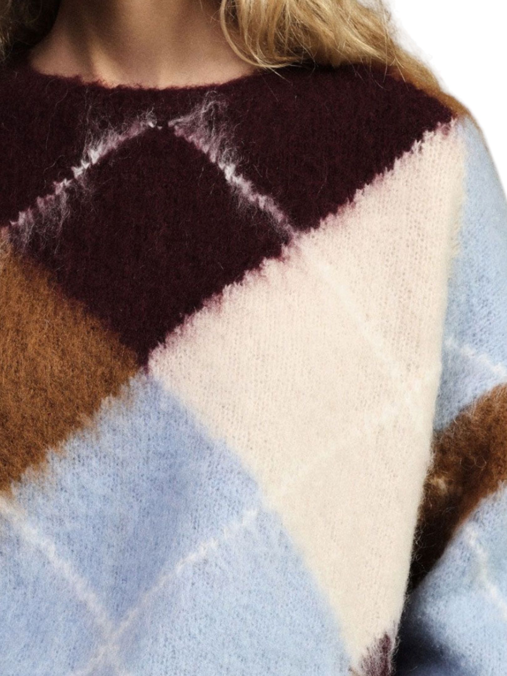 DIXIE - MAGLIA CELESTE/BORDEAUX /BEIGE QUADRI - immagine 3