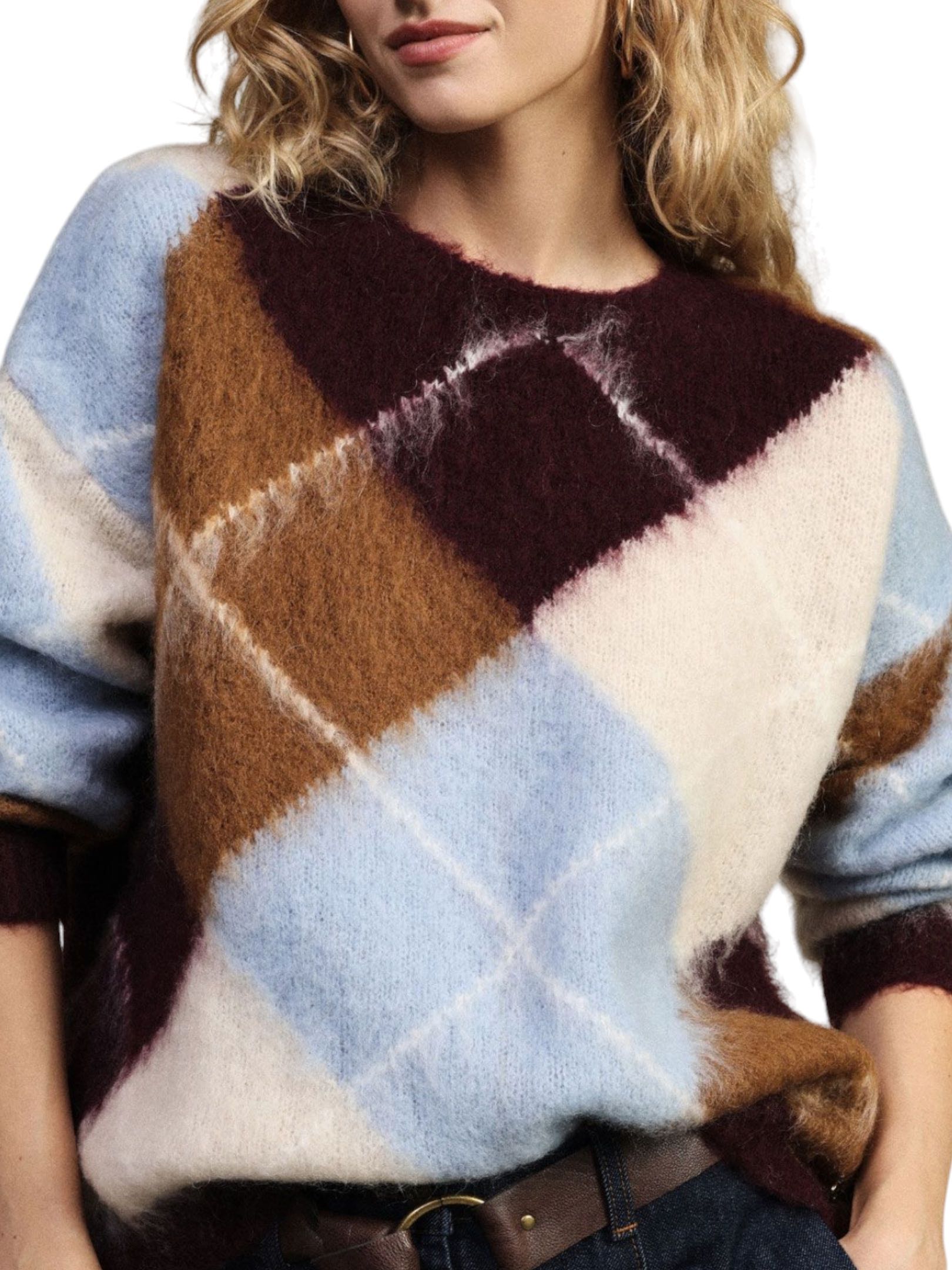 DIXIE - MAGLIA OLIO/BORDEAUX /BEIGE QUADRI