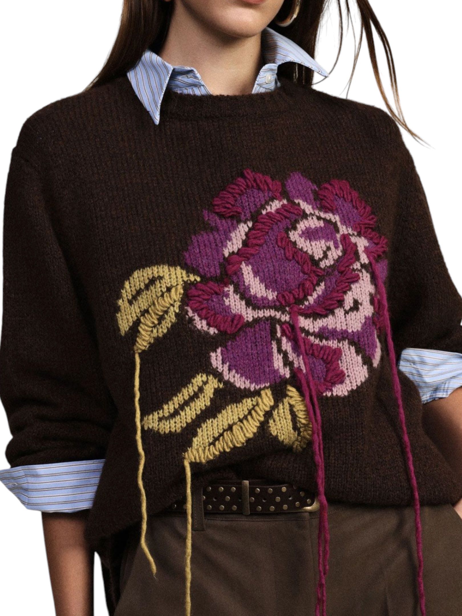 DIXIE - MAGLIA MARRONE FIORE VIOLA