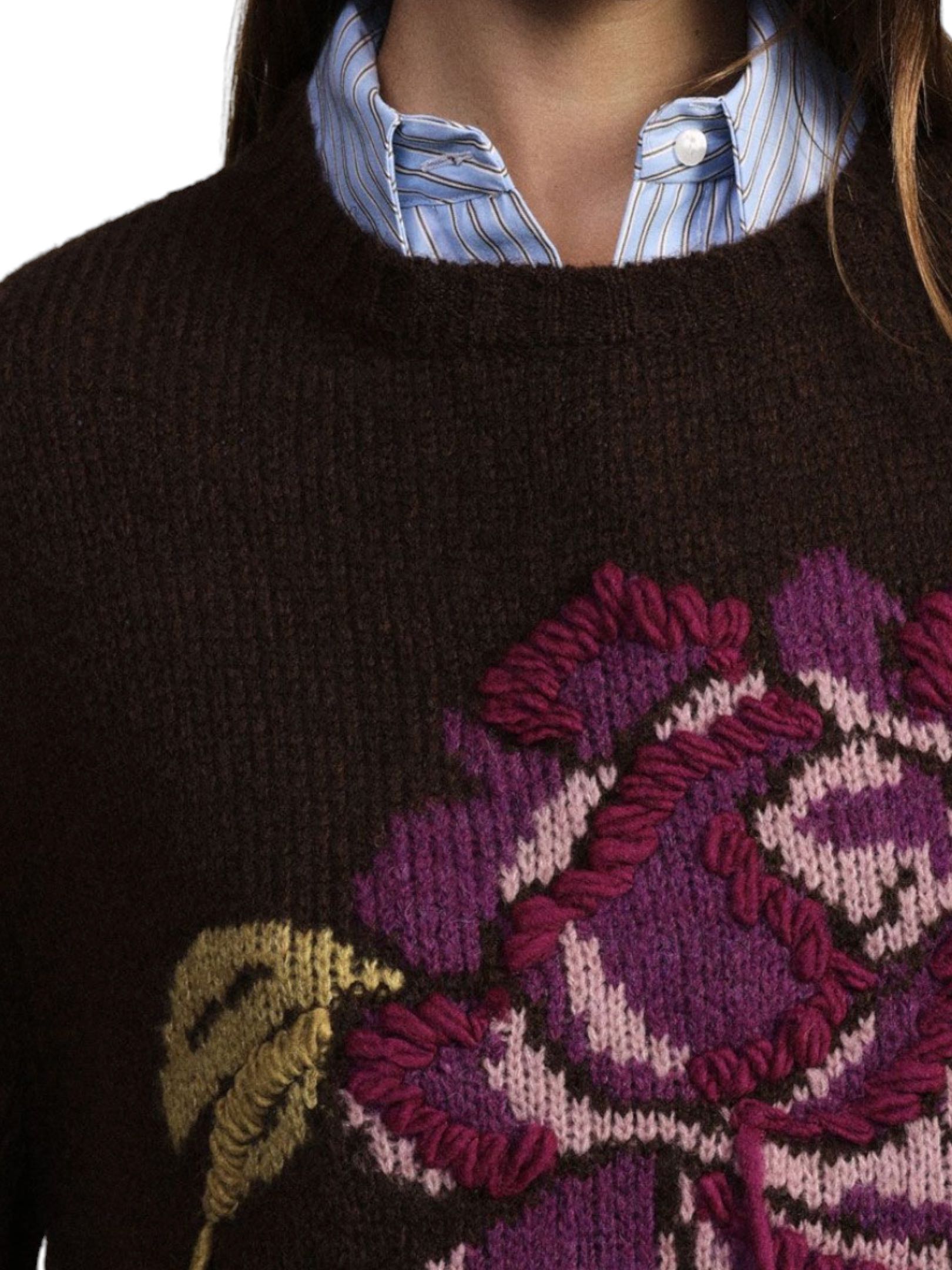 DIXIE - MAGLIA MARRONE FIORE VIOLA - immagine 3