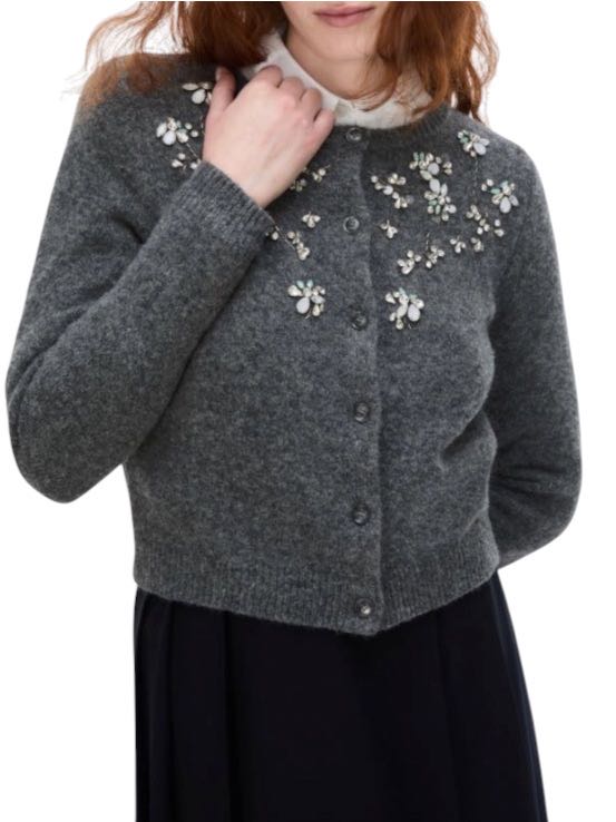 I BLUES - CARDIGAN GRIGIO  FIORI STRASS