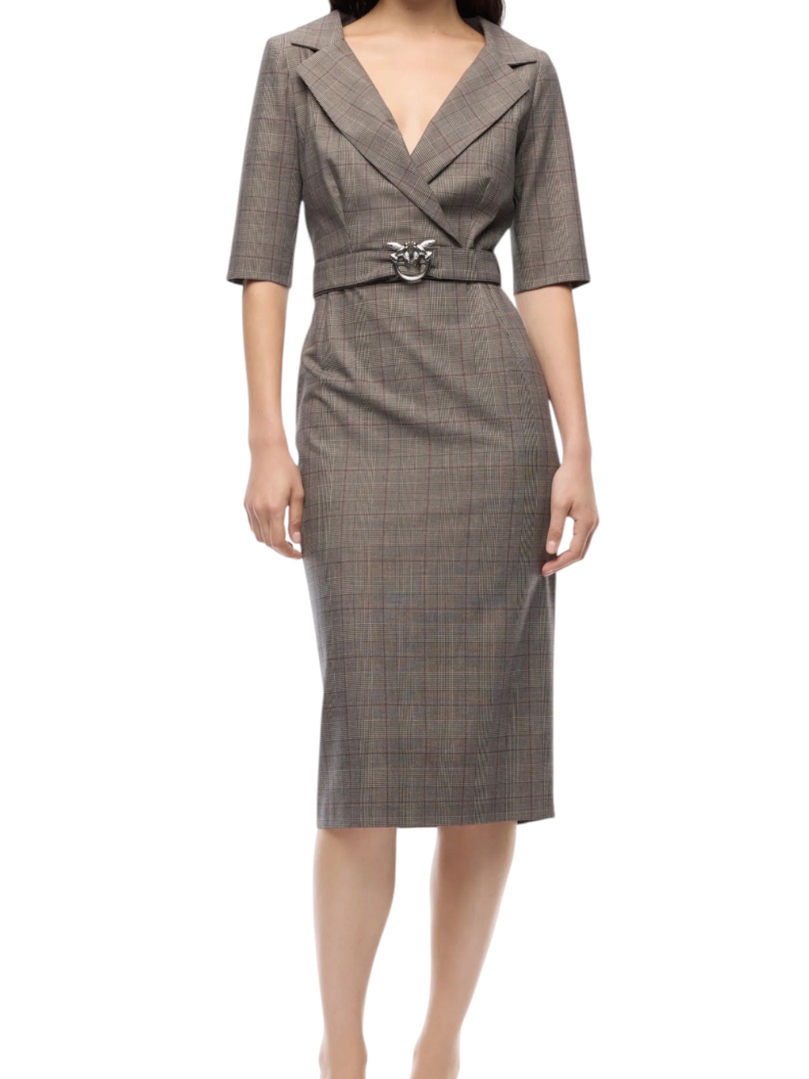 PINKO - ABITO BEIGE/BORDEAUX/NERO