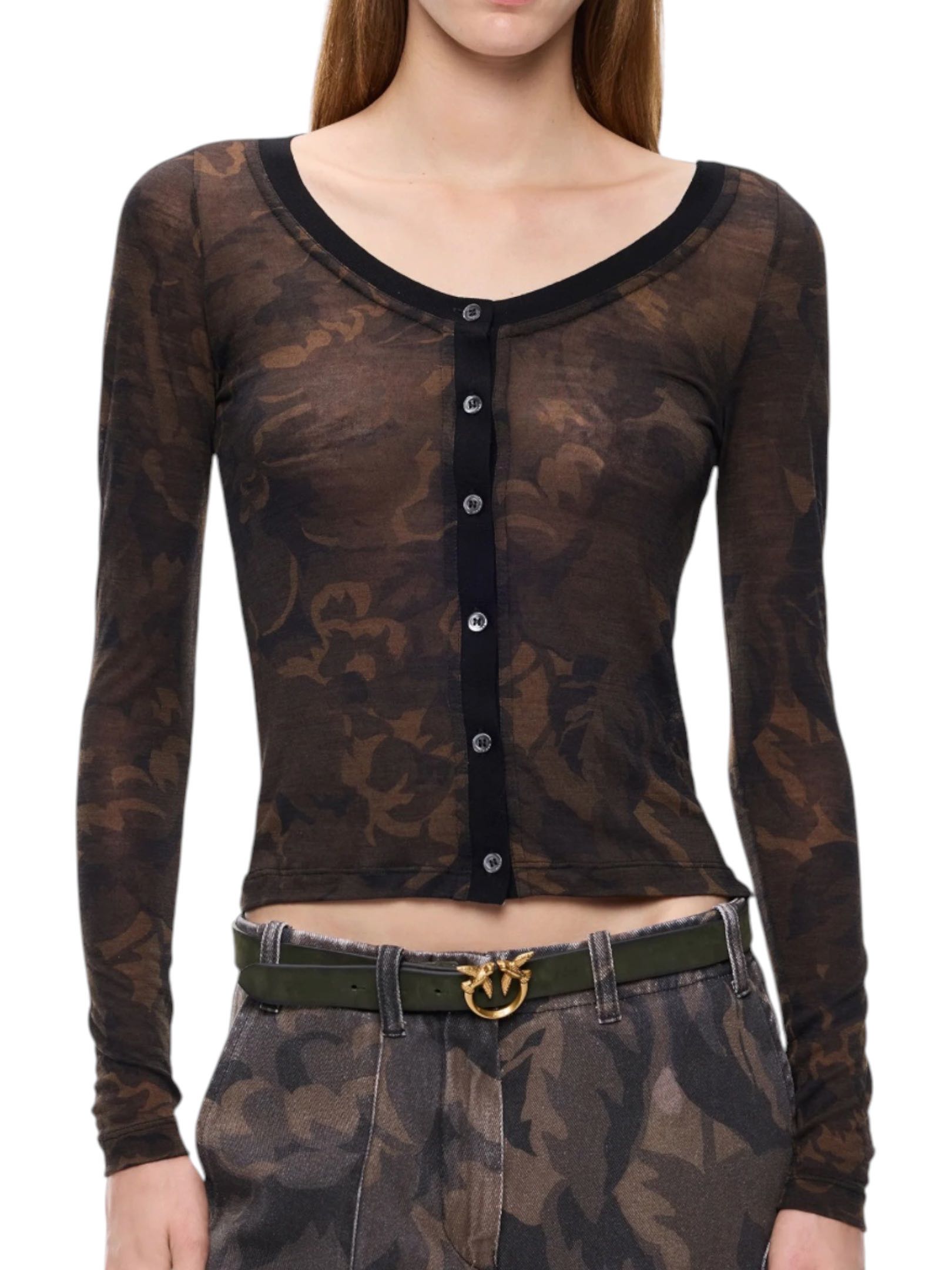PINKO - MAGLIA VERDE/NERA MILITARE